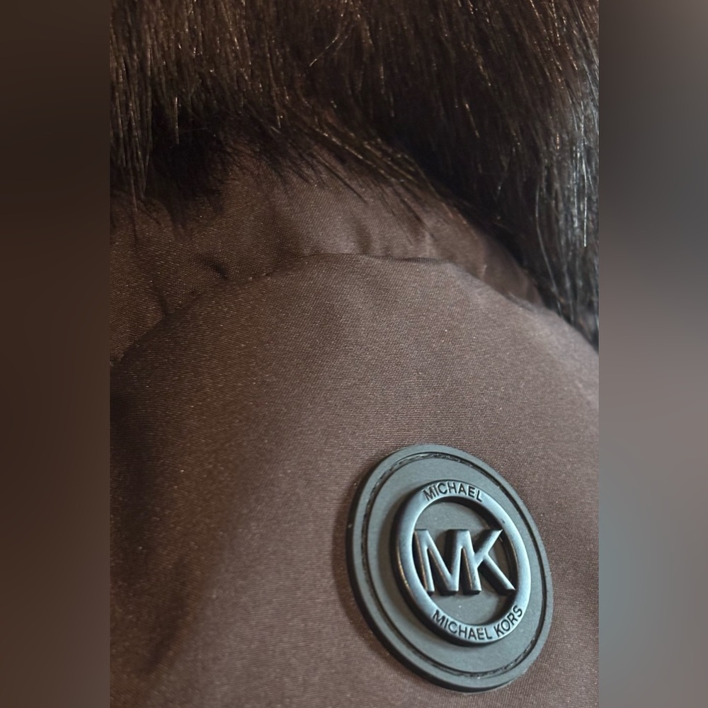 Michael Kors Chocolate Winter Puffer Coat MK Jacket Fur Hood Size S M L XL NWT - Picture 7 of 12